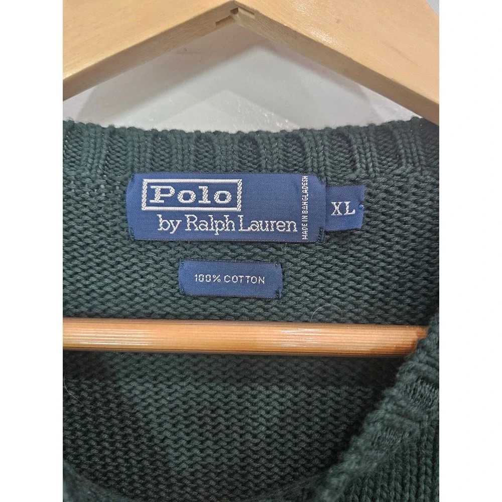 Polo Ralph Lauren Mens XL Hunter Green Cotton Shaker Knit Crew Neck Sweater